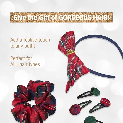 Scunci by Conair 3pk Tartan Bow Headband, Barrette, and Scrunchi Set - teen girl gifts trendy stuff - beauty gifts - hair accessories for girls and women - Tartan