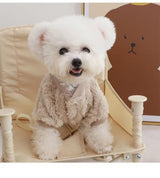 Loyanyy Plush Dog Pajamas for Cold Weather 4 Legged Clothes for Dog Cat Stretchy Puppy Kitten Onesie with Buttons Warm Soft Pet Jumpsuit Winter Coat Beige Medium