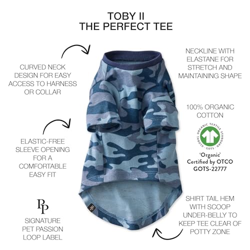 Pet Passion Toby II - The Perfect Tee, 3 Pack Short Sleeve Pet T-Shirt 100% Organic Cotton Tees Clothes for Small, Medium, Large Dogs, Navy Camo, Small (10-25 lbs)