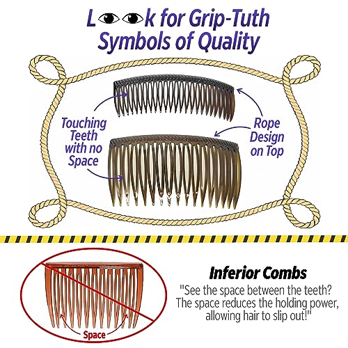 Grip-Tuth Combs - Set Of 2 Hair Side Combs - Hair Combs For All Types Of Hair - Decorative & Hair Styling Women Accessories (Shell, 1 ½ ″ Wide)