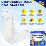 XPCARE 50 Count Disposable Male Dog Diapers, Male Dog Wraps,Super Absorbent Leak-Proof Fit (Large)