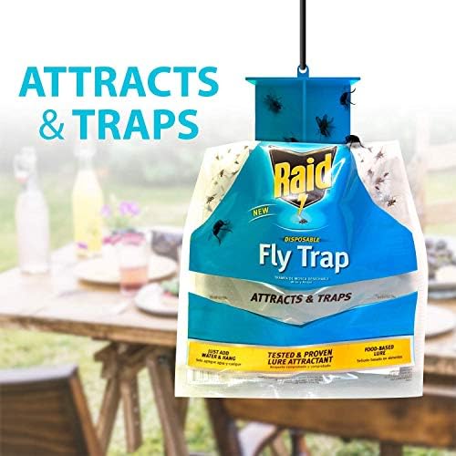 Raid Disposable Fly Trap 6-Pack, Hanging Fly Trap Outdoor Home, Bug Catcher and Flying Insect Trap with Premium Bait, Fly Traps for Backyard, Camping, & More