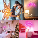 HMASYO Heart Hands Neon Sign Love Finger Neon Light, Pink Heart Neon Sign Light with Dimmer and USB, LED Wall Art for Music Lover Bedroom Game Room Bar Party Wedding Birthday Christmas Decor 15.7"