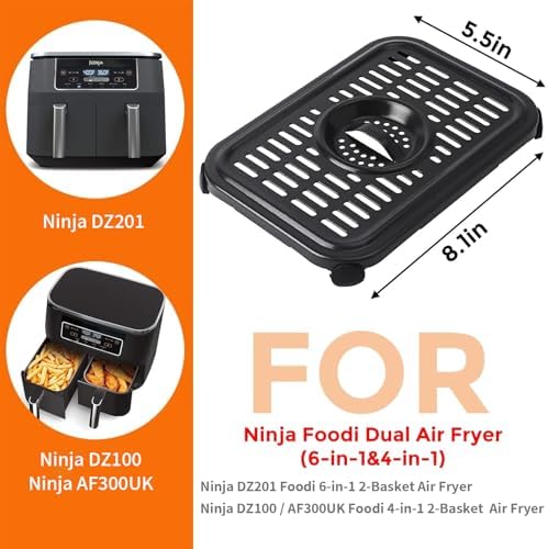 Air Fryer Grill Pan for Ninja Air Fryers, 2 Packs Replacement Air Fryer Crisper Plate Grill Plate Tray Accessories with Rubber Bumpers for Ninja Foodi DZ100 DZ201 and other Air Fryer, Dishwasher Safe