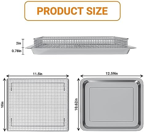 Stainless Steel Baking Tray Pan and Air Fryer Basket Compatible with Cuisinart Airfryer TOA-060 and TOA-065 Deep Fryer Parts & Accessories (with Cuisinart Airfryer models TOA-060 and TOA-065)