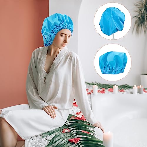 Reusable Shower Cap for Women, Large Waterproof Shower Bonnet Washable Elastic Band Bath Hair Hat for Long Hair, Braids(Lake Blue)