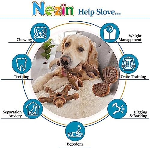 Dog Toys for Aggressive Chewers, Indestructible Toys for Large Dogs, Dog Chew Toys for Large Medium Small Breed, 3 Pack Super Chewer Toys with Tough Nylon, Gift for Dogs