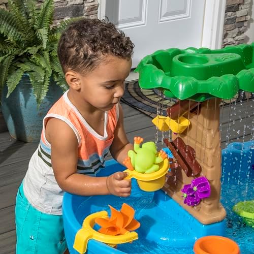 Step2 Tropical Rainforest Water Table, Kids Water and Sand Activity Sensory Playset, Summer Outdoor Toys, 13 Piece Water Toy Accessories, For Toddlers 1.5+ Years Old, Blue & Brown