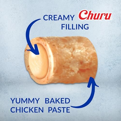 Inaba Churu Bites for Cats, Soft Baked Chicken Churu Filled Cat Treats with Vitamin E, 0.35 Ounces Each Tube, 24 Tubes Total (3 per Pack), Tuna with Salmon Recipe