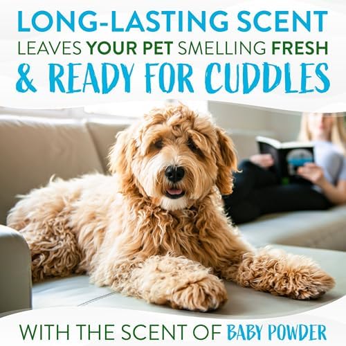 TropiClean Dog Perfume, Long Lasting Baby Powder Cologne, Deodorizing Spray for Smelly Dogs, After Bath Detangling Spray with Vitamin E, Safe for Cats, 8oz.