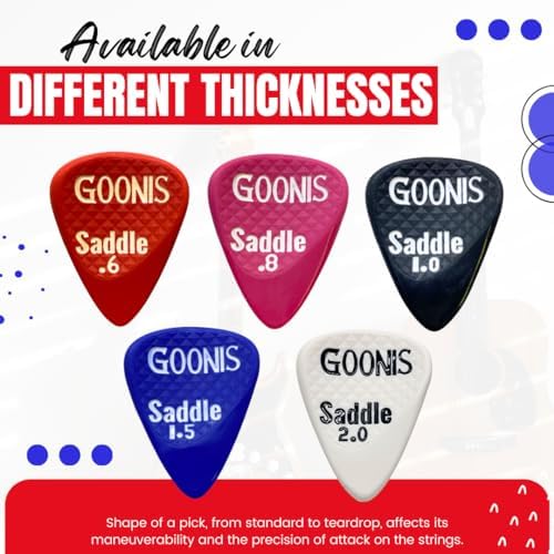 Goonis Saddle Guitar Picks | 0.8 | Guitar Picks For Acoustic & Electric Guitars | Bass Picks | Unique Saddle Design For Better Grip | Guitar & Bass Accessories