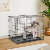 Sweetcrispy Dog Crate with Divider Panel, 42 Inch Double Door Folding Metal Wire Dog Cage with Plastic Leak-Proof Pan Tray, Large XL Pet Kennel for Indoor, Outdoor, Travel