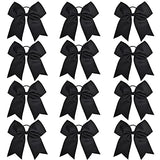 12 Pcs Large Cheer Bows 8" Bulk Hair Bow Accessories with Ponytail Holder for Girls High School College Cheerleading