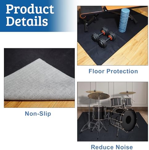 Drum Rug, Drum Mat with Non-Slip Grip Bottom(4x5.3Ft), Drum Carpet for Noise Reduction, Drum Pad for Jazz Drum & Electric Drum Set, Ideal Gift for Drummers, Drum Accessories, 47 x 63in, Red & Blue