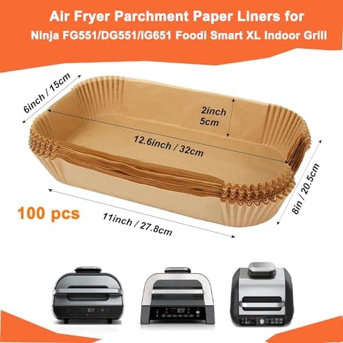 Air Fryer Parchment Paper Liners for Ninja FG551/DG551/IG651 Foodi Smart XL Indoor Grill, 100pcs Air Fryer Liners Disposable, Ninja Air Fryer Liners Foodi Grill Accessories