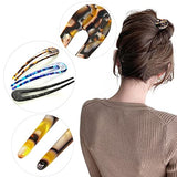 French Hair Forks Tortoise Shell U Shape Updo Hair Pins Clips for Thin Thick Hair, Long Classic 2 Prong Bun Hair Sticks Chignon Women Vintage Hairstyle Accessories, 3 Pack (Blue Brown Black)