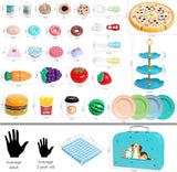 Kids Picnic Basket, Toy Food for Toddlers 1-3, Play Food Sets for Kids Kitchen Role Playset with Carry Case Fake Food Fruit Play Kitchen Accessories, Birthday for Toddler Girls Boys
