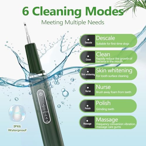 Dog Plaque Remover for Teeth - Pet Ultrasonic Tooth Cleaner, 6 Adjustable Modes Dog Teeth Cldaning Kit with LED Light, Cats and Dogs Tartar Remover for Teeth (Green, Large)