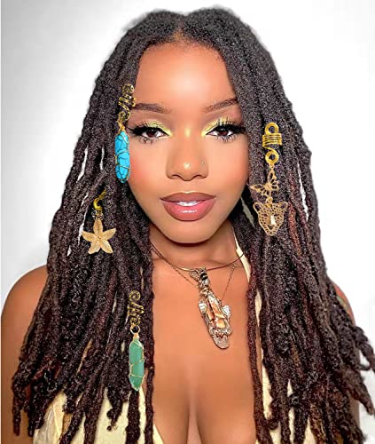 Leeven 129 Pcs Crystal Wire Wrapped Wrapped Adornment Dreadlock Charms Clip Imitation Wood Beads Braid Accessories Hair Jewelry for Butterfly Locs