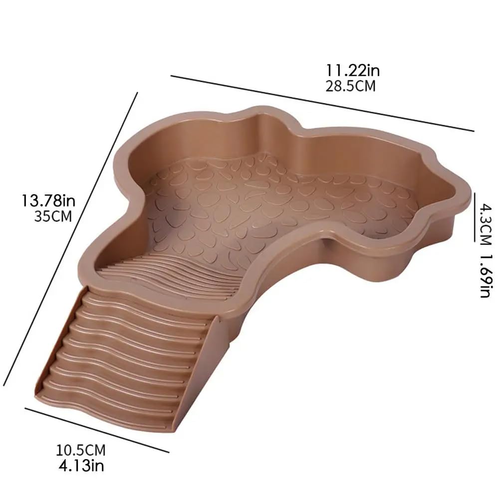 Flushbay Extra Large Reptile Bathing Pool Reptile Feeding Dish Water Bowl with Ramp Aquarium Ornament for Gecko, Snake, Turtle, Bearded Dragon, Lizard Bath (Brown Yellow)