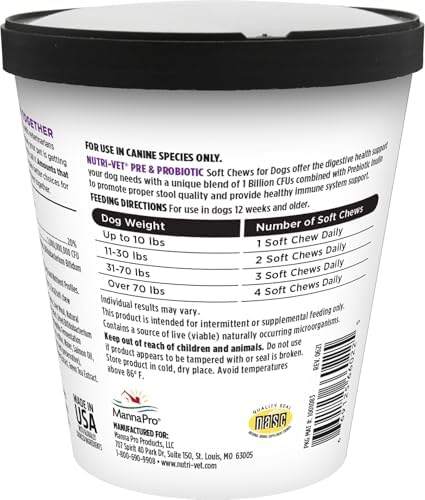 Nutri-Vet Pre and Probiotic Soft Chews for Dogs, Digestive Support, Upset Stomach, Liver & Cheese Flavor, Canine Prebiotic, Pet Fiber Supplement, Alternative to Dog Probiotic Powder, 120 Soft Chews