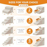 Pet Stairs for Small Dogs - 5-Step Curved Dog Ramp for Bed, Couch, Sofa, Car and Chairs - Non-Slip Bottom Design - Cat Scratching Board - High Density Foam Portable Pet Step - Beige