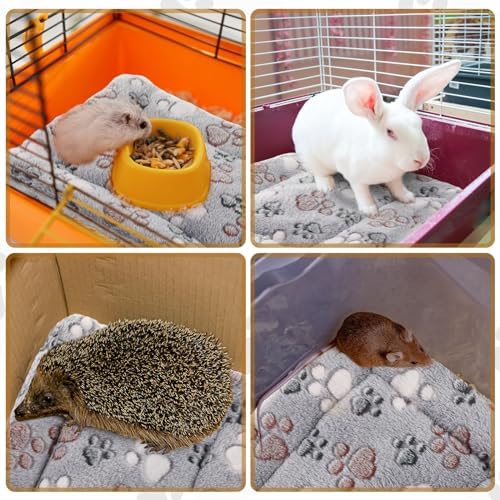 4 Pack Ultra Soft Dog Cat Bed Mat with Cute Prints Reversible Fleece Dog Crate Kennel Pad Cozy Washable Thickened Hamster Guinea Pig Pet Bed Mat for Small Animals(13 x 10 Inches,Light Gray)