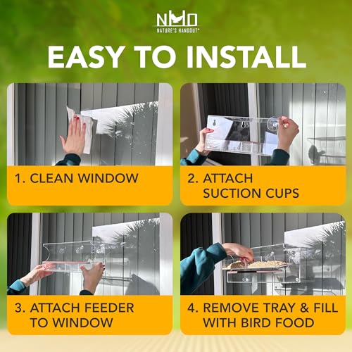 Window Bird Feeder with Strong Suction Cups, (2024) Bird House Window - Squirrel Proof Enhanced Suction, Bird Watching for Cats, Elderly - Clear Bird Feeders for Window Viewing-Bird Feeder Window Tray