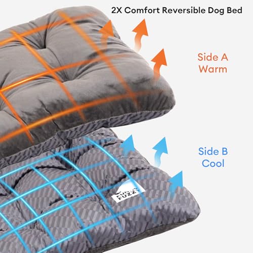 FUNNY FUZZY Washable Dog Crate Pad 35.4x22.8, Double-Sided Cooling Linen & Sherpa, Flat Crate Mat/Kennel Pad, Rectangle Dog Bed for Medium/Large Dogs & Cats, Charcoal Grey