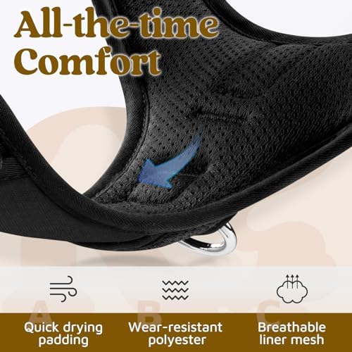 rabbitgoo Dog Harness for Large Dogs, No Pull Pet Vest with 3 Buckles, Adjustable Soft Padded Pet Harness with Easy Control Handle and Reflective Strips, Black, XL