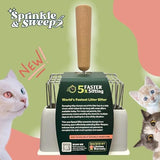 Sprinkle & Sweep Metal Cat Litter Scoop - Heavy Duty Litter Scooper & Speed Sifter with Comfortable Beech Wood Grip - Washable Convenient Stand for Easy and Efficient Cleaning