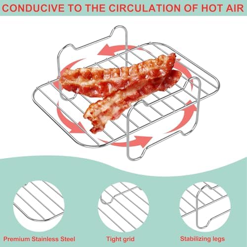 2 Packs Air Fryer Racks with 100pcs Liners for Ninja Foodi DZ401/ DZ201 and Other 8-10 QT Dual Air Fryer, Parchment Paper & Stainless Steel Toast Rack for Air Fryer 2 Basket Liners Accessories