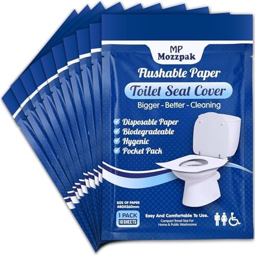 MP MOZZPAK Toilet Seat Covers Disposable (100 Pcs) - XL Flushable Disposable Toilet Seat Cover for Kids Potty Training, Adults - 100% Biodegradable - Travel Essential Accessories for Airplane, Camping