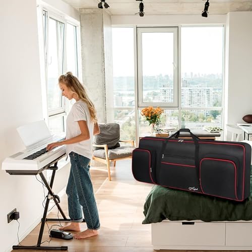 SNIGJAT 76 Key Keyboard Case Soft (Interior: 48.4"x 18"x6.1"), Padded Piano Case with Handle and Adjustable Shoulder Straps, Keyboard Gig Bag with 3 Pockets for Instrument Parts and Accessories