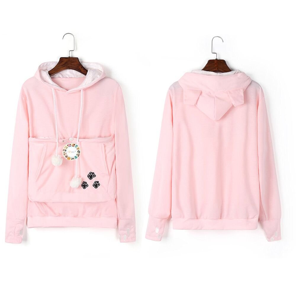 Unisex Pet Carrier Hoodie Cat Dog Pouch Holder Sweatshirt Shirt Top M Pink