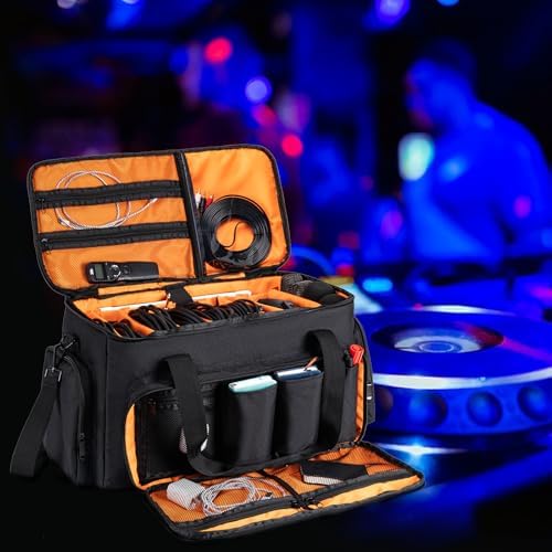DJ Gig Bag with 8 Detachable Dividers, DJ Cables Bag with 15.6'' Laptop Sleeve, Large Capacity Travel Musicians Gig Bag for DJ Gear, Music Equipment&Accessories, Black
