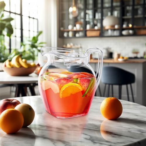 Amazing Abby - Vively Grand - Plastic Pitcher (96 oz, 3 Quart), Clear Water Pitcher with Lid, Fridge Jug, BPA-Free, Shatter-Proof, Great for Iced Tea, Sangria, Lemonade, Juice, Milk, and More