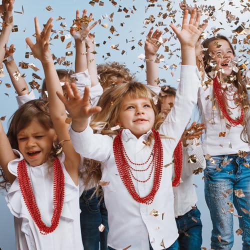 EOBOH 72PCS Bead Necklace, Red Christmas Bead Stuff Party Favors, 33" Necklaces Festival Parade Throw Accessories for Wedding Birthday Valentines Mardi Gras Christmas Celebrations Decorations