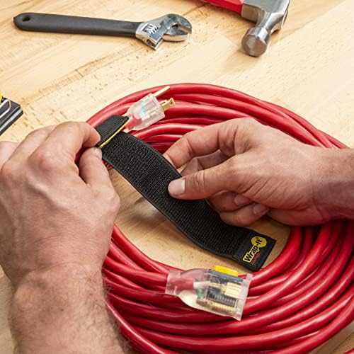 Selfie Straps by Wrap-It Storage, 12-inch (8-Pack), Black - Stretchy Hook and Loop Cord Organizer that Stays Attached to Cord for Electrical Cable Management and Organization