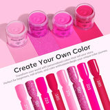 Modelones Dip Powder Nail Kit, 4 Colors Valentine's Day Hot Pink Glitter Dipping Starter Set with Liquid and Complete Accessories for French Nails Art Salon DIY at Home Manicure