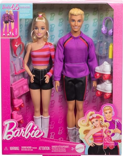 Barbie Fashionistas Set with 2 Fashion Dolls & 6 Accessories, Roller-Skating Ken, 65th Anniversary Collectible