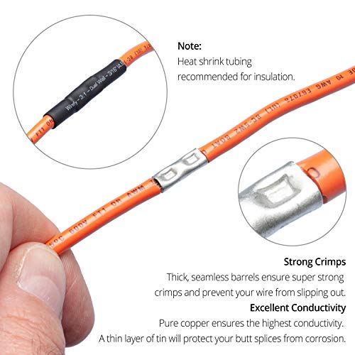 Wirefy 100 PCS Non Insulated Butt Connectors Kit - Butt Splice Connectors - Uninsulated Crimp Wire Connectors - 24-8 AWG