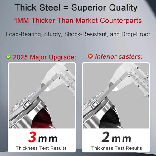 3 inch Heavy Duty Casters Load 2000lbs, Lockable Bearing Plate Caster with Brakes, 360-degree Swivel for Furniture and Workbench Cart, Set of 4 (Includes Complete Screw Set with Accessories)