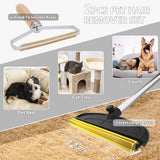 2 in 1 TPU and Copper Rake Teeth Carpet Rake for Pet Hair Removal, 60inch Adjustable Long Handle Pet Hair Remover, Reusable Cat Dog Hair Rake Broom, Lint Remover Scraper for Carpet,Rugs,Bed,Couch
