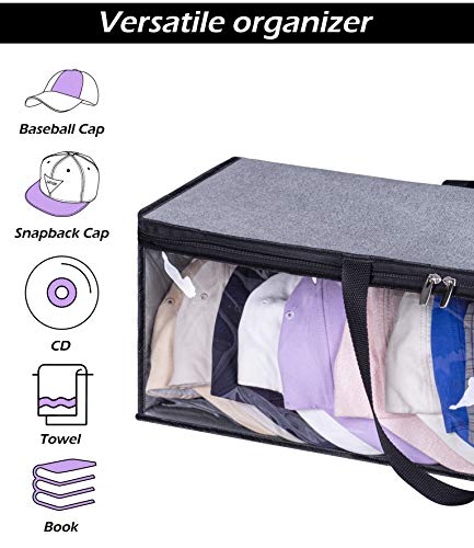 KIMBORA 2 PCS Wide Hat Storage for Baseball Caps Organizer with 2 Sturdy Handles Hat Racks Holder Grey Capbox Stackable for Home Travel