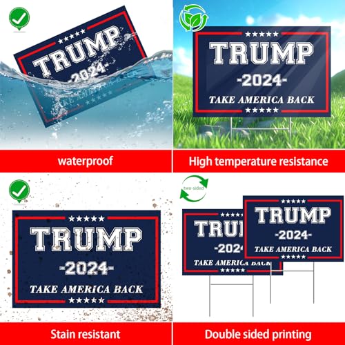Trump Yard Signs 2024, 24x18In Trump Yard Signs Double-Sided Take America Back Foldable Campaign Signs With H-Stakes Placard Voted For Trump Triggering Outdoor Garden Lawn Parade Handheld Rally Decor