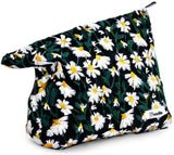 Makeup Bag Cosmetic bag Preppy Canvas Embroidery Toiletry Bag for women Cute zipper pouch Organizer Travel accessories (Little Daisy-Black, Large)