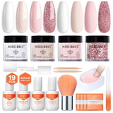 Modelones Dip Powder Nail Kit, 4 Colors White Nude Pink Glitter Dipping Starter Set with Liquid and Complete Accessories for French Nails Art Salon DIY at Home Manicure
