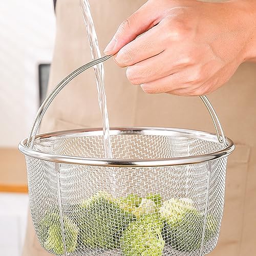 Mesh Steaming Basket, Steamer Basket for Instant Pot Accessories Stainless Steel with Comfortable Folding Handles Heat Resistant Steaming Basket for Cooking Kitchen 11cm*3.9in (20CM/7.9in)