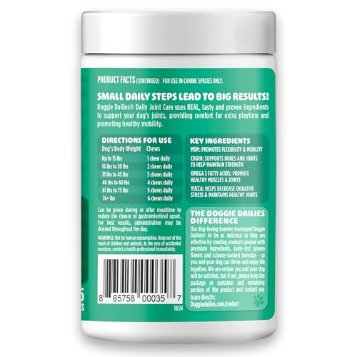 Doggie Dailies, Hip and Joint Supplement for Dogs, Glucosamine Chondroitin, Premium Hip and Joint Chews for Dogs All Breeds & Sizes, Dog Vitamins and Supplements, (Peanut Butter) 225 Chews